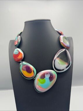 CARLOS SOBRAL KANDINSKY ABSTRACT OVERSIZED REVERSIBLE STATEMENT RESIN NECKLACE